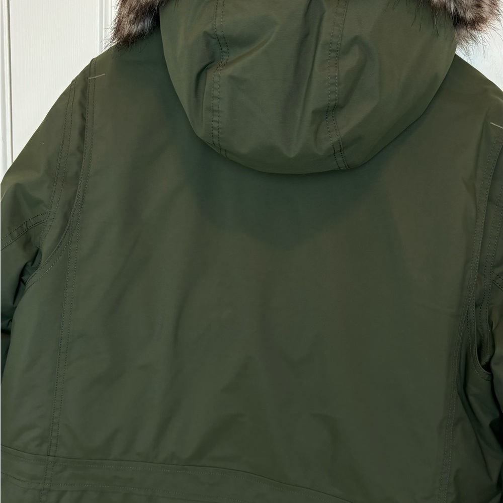 Eddie Bauer Men’s Superior Down Parka Jacket  Large Army Green  w Faux Fur Trim - Picture 13 of 17